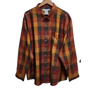 Irvine Park Mens 2XL Cotton Blend Rust Multi Plaid Long Slv Shirt Button Pocket